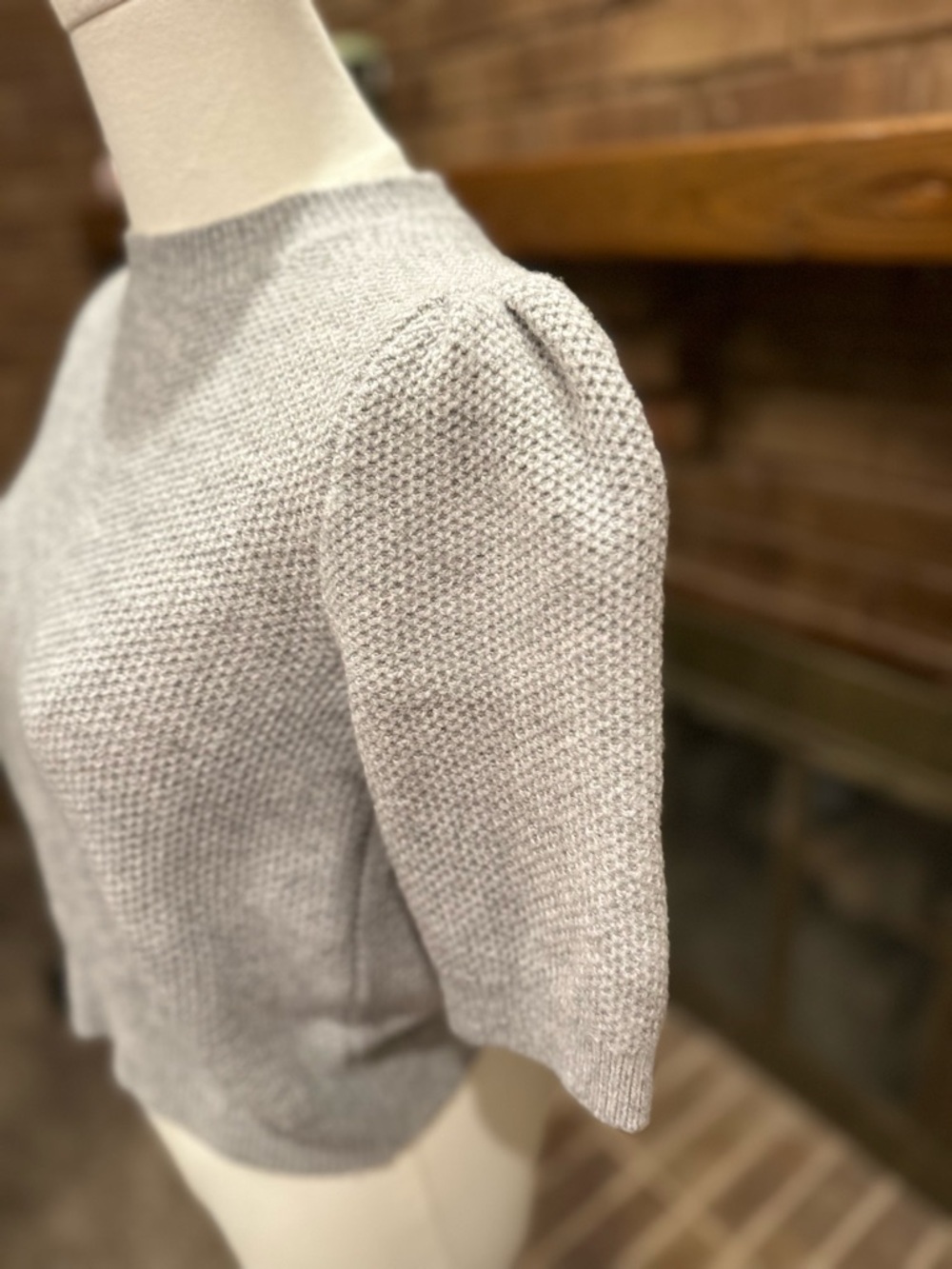 Madewell Heather Grey Puff Sleeve Textured Knit Sweater Top S Wool Blend - Picture 3 of 6